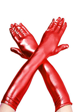 Red Vinyl Wet Look Metallic 14" Long Opera Gloves