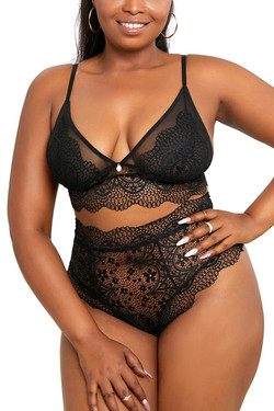 Eliza Black Lace Bra High Waist Panty Lingerie Set Plus Size