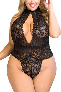 Zoe Black Lace Keyhole Teddy Plus Size