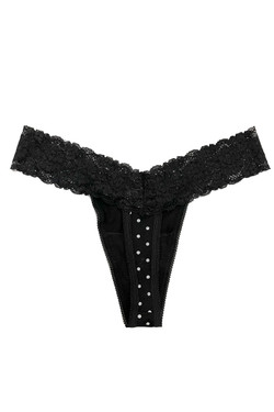 Polkadot Black Lace Cotton Thong Panty