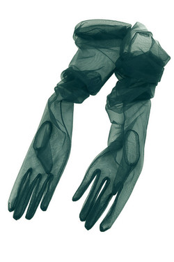 Dark Forest Green Tulle Long elbow Length Vintage Gloves actual product picture front view Dark Forest Green Tulle Long elbow Length Vintage Gloves actual product picture front view