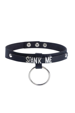 Spank Me Faux Leather Bondage Choker  O-Ring  Letter Necklace