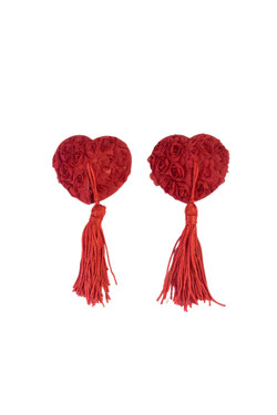 Red Mesh Floral Heart Sequin Nipple Tassel Pasties