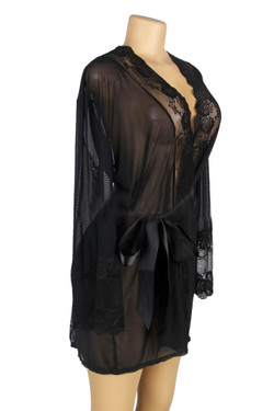 Sorrel Black Floral Lace Open Back Robe