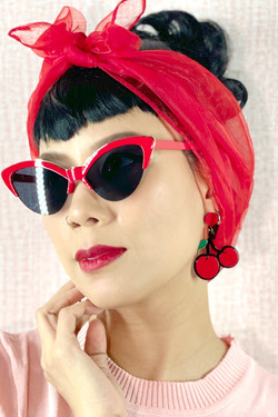Retro Red Cherry Rockabilly Stud Dangling Laser Cut Layered Acrylic Vintage Style Earrings
