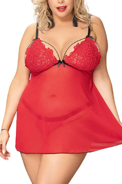 Dana Red Embroidered Babydoll Plus Size
