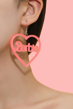 Iconic Doll Pink Heart Acrylic Glitter Doll Retro Logo Dangling Hook Earrings