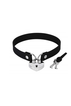 Heart Padlock & Key Faux Leather Choker Necklace Heart Padlock & Key Faux Leather Choker Necklace