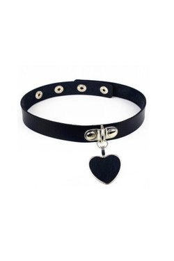 Black Heart Dangle Faux Leather Choker Necklace
