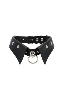 Collar Black Faux Leather O-ring Choker Necklace