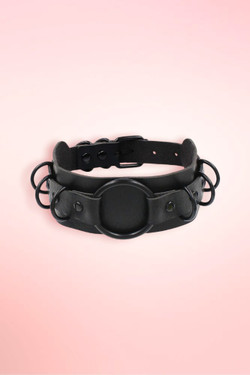 Black Faux Leather O-ring Choker Necklace