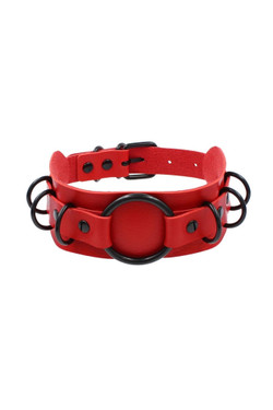 Red Faux Leather Black O-ring Choker Necklace Red Faux Leather Black O-ring Choker Necklace