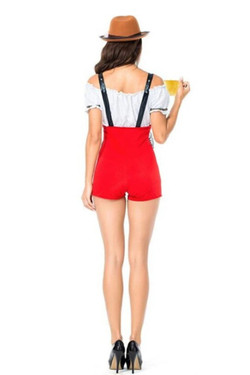 Red High Waisted Romper Shorts Oktoberfest  Beer Maiden Costume