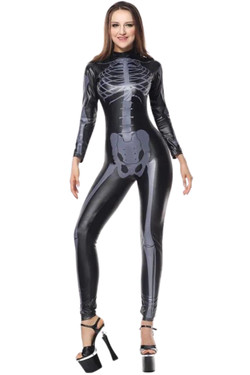 Skeleton Halloween Vinyl Dark Gray Jumpsuit