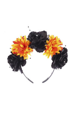 Yellow & Black Day of the Dead Flower Headband