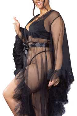 Luzianne Black Retro Glam Ruffled Tulle Long Dressing Gown Luzianne Black Retro Glam Ruffled Tulle Long Dressing Gown