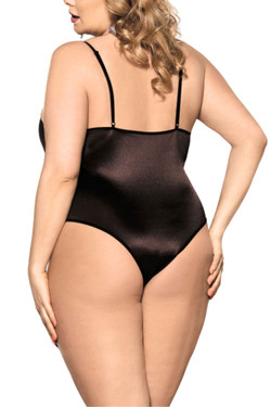 Sierra Plus Size Brown Velvet Beige Lace Bodysuit Thong Teddy