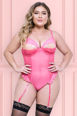 Rowena Plus size Pink Teddy Garter Lingerie.