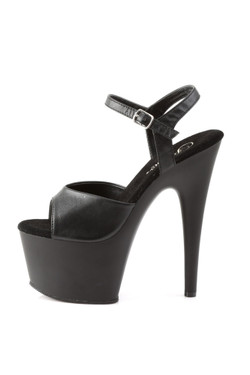 Pleaser USA Adore 709 Black Vegan Leather 7” Ankle Strap High Heel Stiletto Platform Peep Toe Sandals