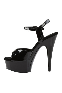 Pleaser USA Delight 609 Black Patent 6” Ankle Strap High Heel Stiletto Platform Peep Toe Sandals