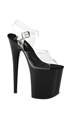 Pleaser USA Flamingo 808 Clear Black Ankle Strap High Heel Stiletto Platform Peep Toe Sandals