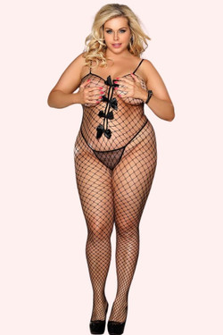 Allegra Plus Size Black Large Fishnet Full Body Stockings