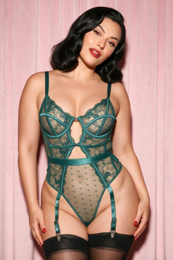 Denise Plus Size Green Garter Teddy Lingerie.