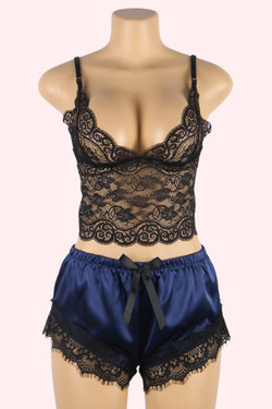 Mari Black Blue Plus Size Cami Shorts Pajama Set