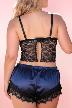 Mari Black Blue Plus Size Cami Shorts Pajama Set