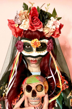 Signature Day of the Dead Handcrafted Vintage Realistic Lush Flower Crown with veil Signature Day of the Dead Handcrafted Vintage Realistic Lush Flower Crown with veil