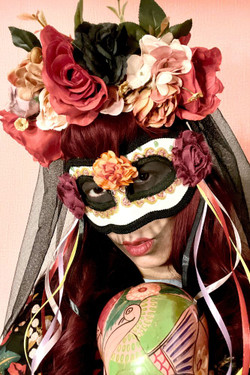 Day of the Dead Signature Flower Crown with Sheer Veil Headpiece 