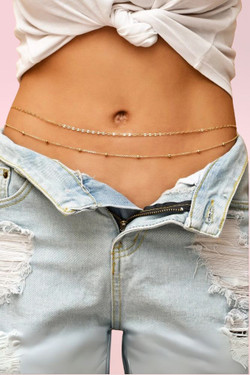 Gold Double Layer Beaded Belly Waist Chain Body Jewelry