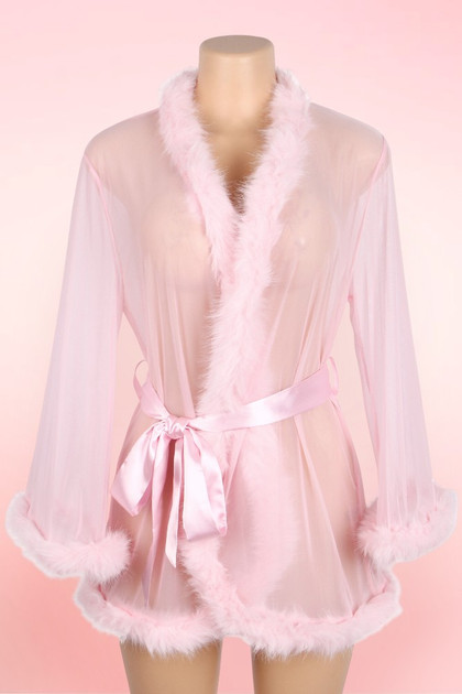 pink retro robe with faux fur.
