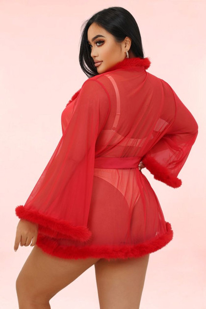 Betty Plus Size Red Faux Mink Retro Short Robe