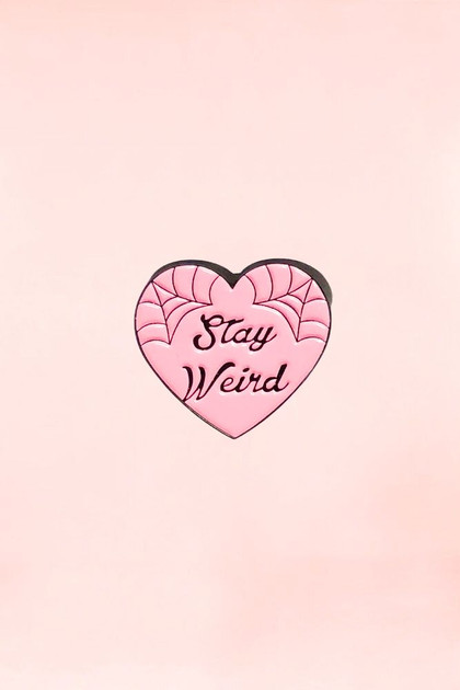 stay weird pink heart enamel lapel pin brooch