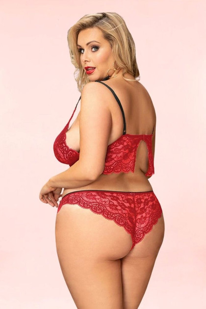 Amelia Plus Size Red Lace Satin Pajama Short Set