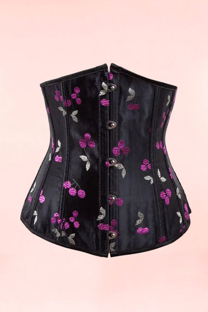 Retro Cherry Satin Steel Bone Underbust Corset.