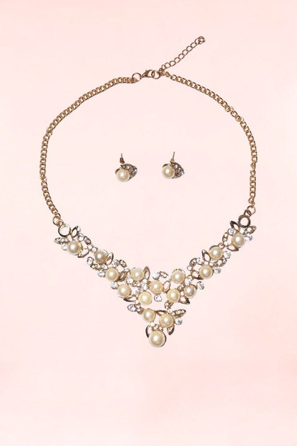 Vintage Style Faux Pearl Choker Necklace & Earrings.