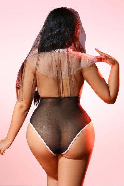 Plus Size Seductive Nun Mesh Teddy Costume Lingerie