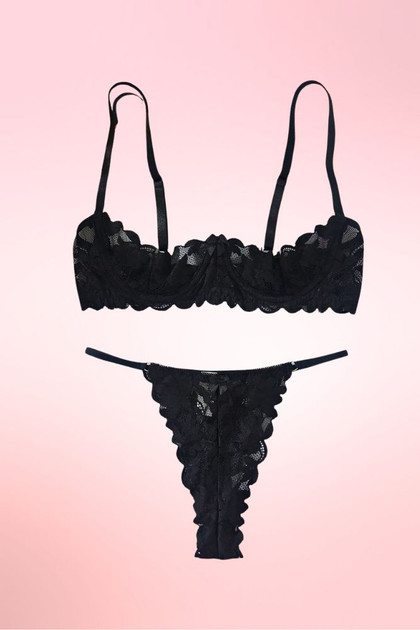 shelf bra and thong panty lingerie set.