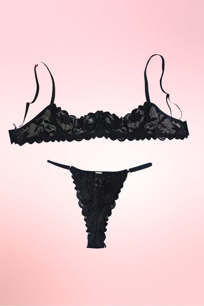 Steffie Black Lace Shelf Bra and Panty Set