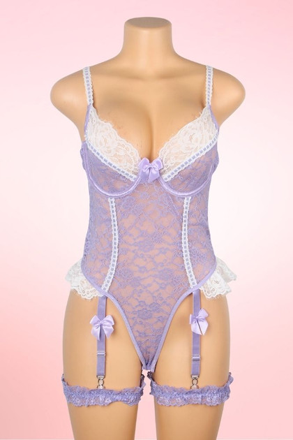 Claire Lavender Lace Garter Teddy
