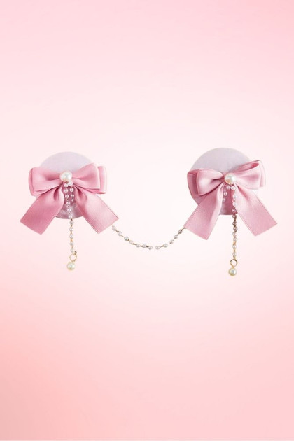 Coquette Pearl Ribbon Bow Nipple Pasties.