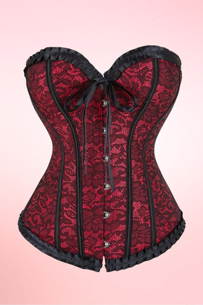 Victorian Red Corset Top Pleated Ribbon Trim