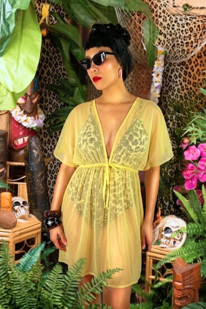 Yellow Kimono Swimsuit cover up.