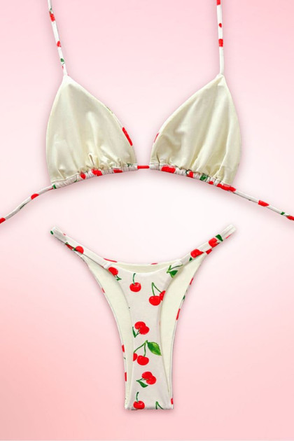 Cherry Print Two Piece Swimsuit Thong Bikini