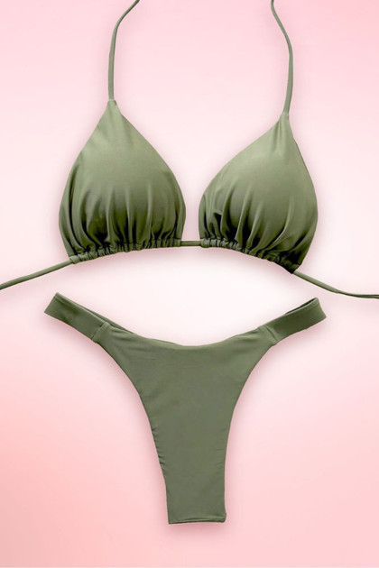 olive green Two Piece Thong Swimsuit.