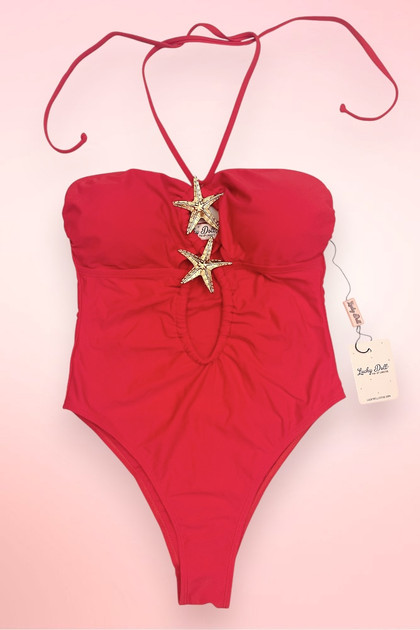 Dominica Red Starfish One Piece Swimsuit