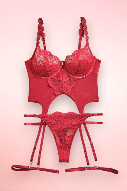 Andrea Red Lace Corset with Garter