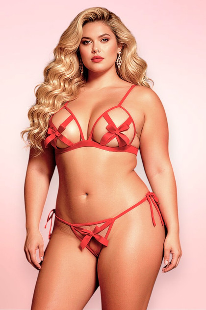 Vaneth open Cup Red Plus Size lingerie set.